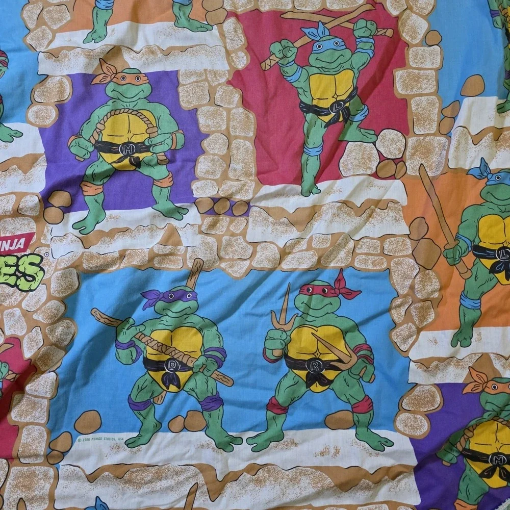 Vintage 1988 TMNT Teenage Mutant Ninja Turtles‎ Twin Sheet & Pillowcase Set